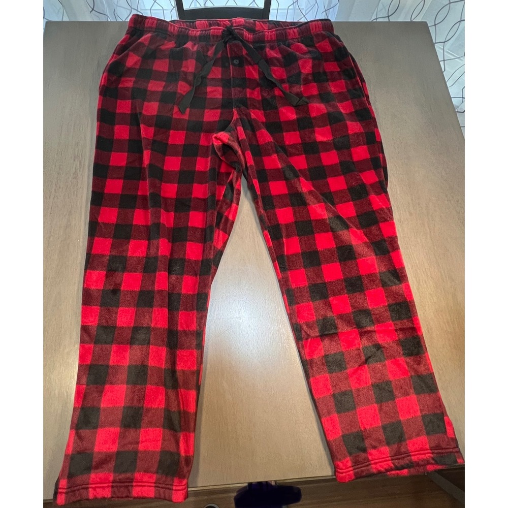 George Mens 3XL Red Black Buffalo Plaid Fleece Pajama Pants Lounge Sleepwear